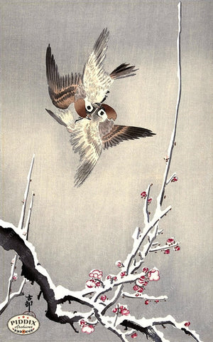 PDXC19598 -- Japanese Birds and Snow Woodblock