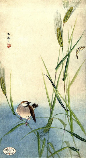 PDXC19602 -- Japanese Bird and Grass Woodblock