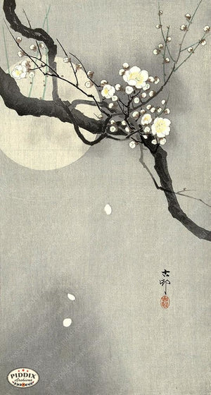 PDXC19603 -- Japanese Flowers and Moon Woodblock