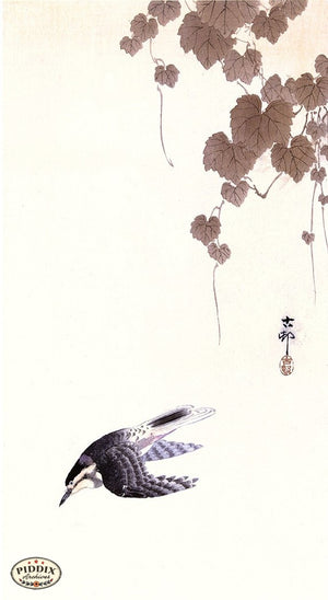 PDXC19608 -- Japanese Bird and Leaves Woodblock