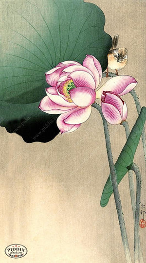 PDXC19614 -- Japanese Bird and Lotus Flower Woodblock