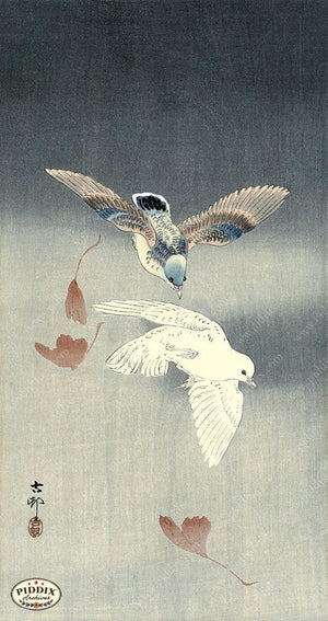 PDXC19618 -- Japanese Birds and Leaves Woodblock