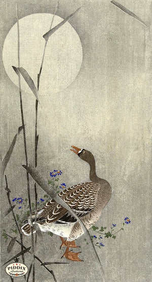 PDXC19621 -- Japanese Goose and Moon Woodblock