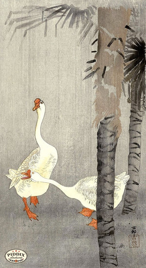 PDXC19623 -- Japanese Goose and Moon Woodblock