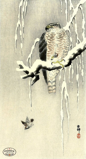 PDXC19624 -- Japanese Birds and Snow Woodblock