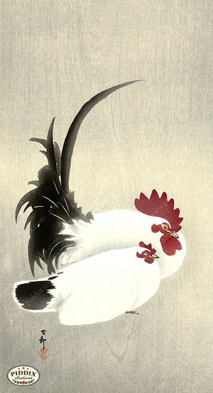 PDXC19633 -- Japanese Rooster and Hen Woodblock