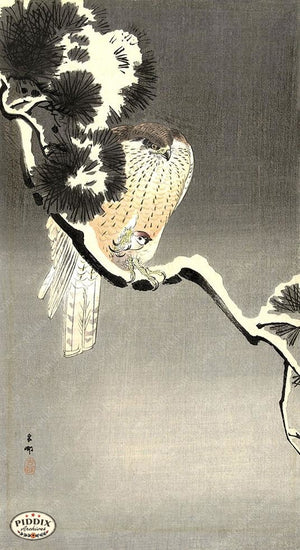 PDXC19639 -- Japanese Birds and Snow Woodblock