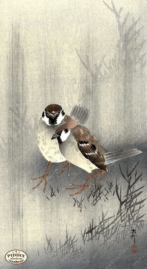 PDXC19642 -- Japanese Birds and Grass Woodblock