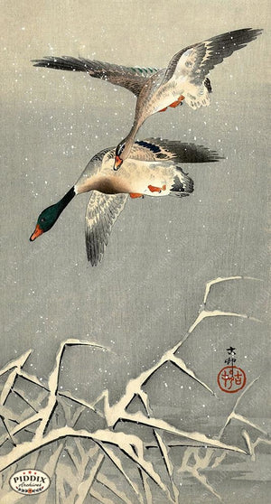 PDXC19643 -- Japanese Ducks and Snow Woodblock