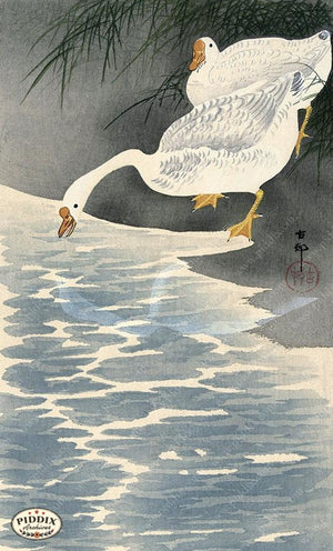PDXC19647-- Japanese Geese and Water Woodblock