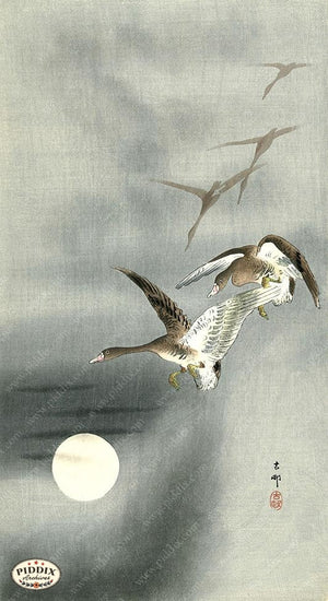 PDXC19648-- Japanese Geese and Moon Woodblock