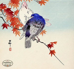 PDXC19651 -- Japanese Birds and Leaves Woodblock