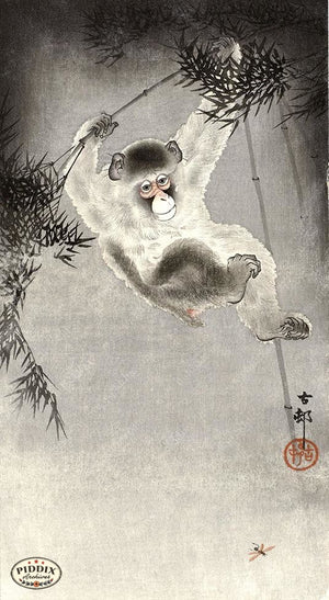 PDXC19664 -- Japanese Swinging Monkey Woodblock