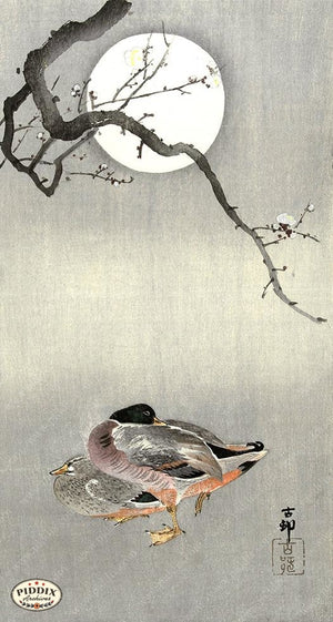 PDXC19670 -- Japanese Ducks and Moon Woodblock