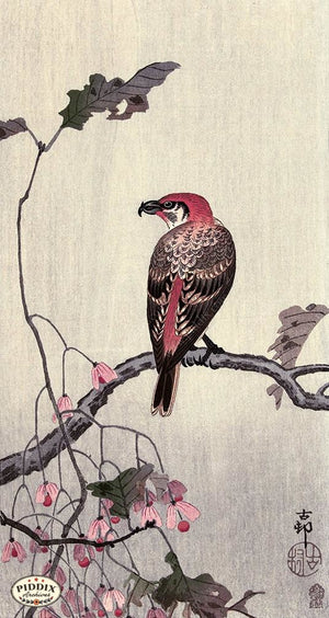 PDXC19673 -- Japanese Bird and Leaves Woodblock