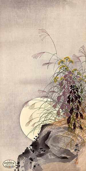 PDXC19674 -- Japanese Flowers and Moon Woodblock