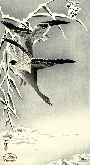 PDXC19675 -- Japanese Geese and Snow Woodblock