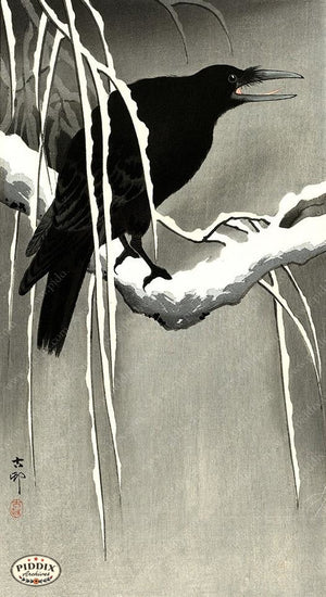 PDXC19676 -- Japanese Raven and Snow Woodblock