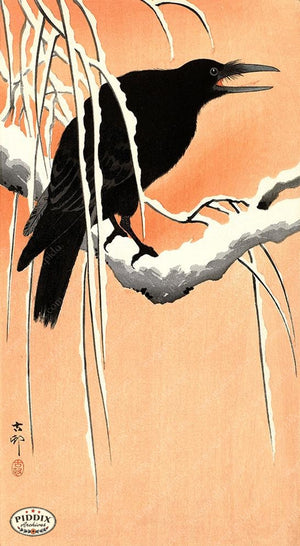 PDXC19677 -- Japanese Raven in Snow Woodblock