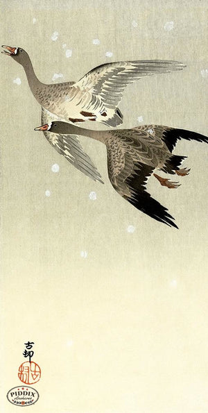 PDXC19681 -- Japanese Geese and Snow Woodblock