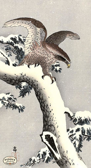PDXC19683 -- Japanese Eagle and Snow Woodblock