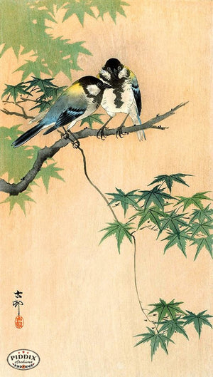 PDXC19691 -- Japanese Birds and Leaves Woodblock