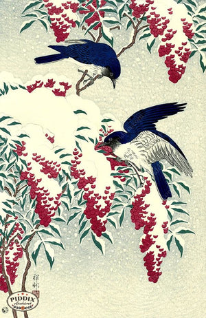 PDXC19702 -- Japanese Birds in Snow Woodblock