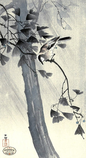 PDXC19718 -- Japanese Bird and Leaves Woodblock