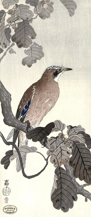 PDXC19725 -- Japanese Bird and Leaves Woodblock