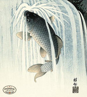 PDXC19726 -- Japanese Fish in Waterfall Woodblock