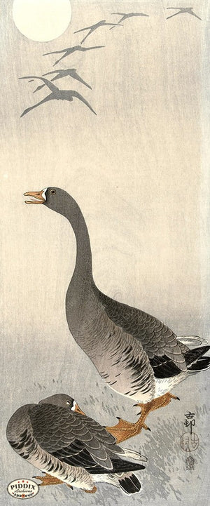 PDXC19729 -- Japanese Goose and Moon Woodblock