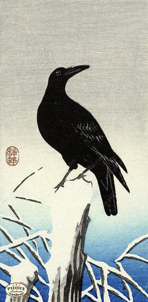 PDXC19739 -- Japanese Raven in Snow Woodblock