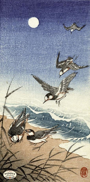 PDXC19741 -- Japanese Birds and Moon Woodblock