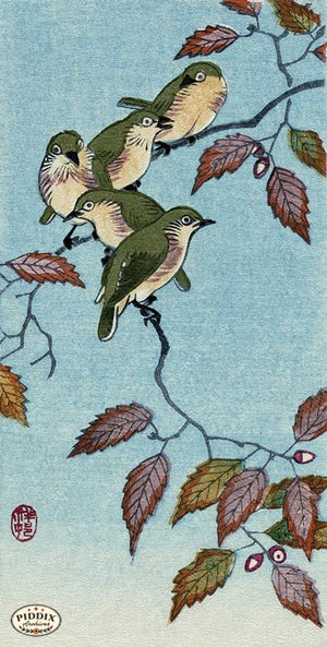 PDXC19743 -- Japanese Birds and Leaves Woodblock