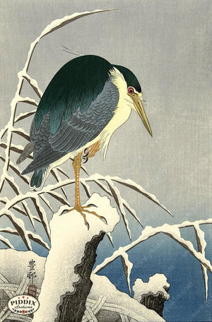 PDXC19745 -- Japanese Bird and Snow Woodblock