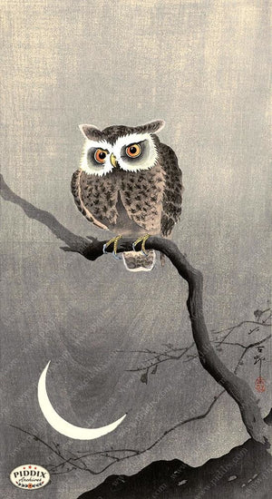 PDXC19756 -- Japanese Owl and Moon Woodblock