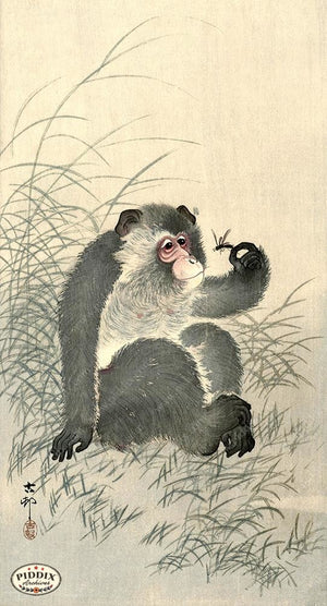 PDXC19761 -- Japanese Monkey and Grass Woodblock