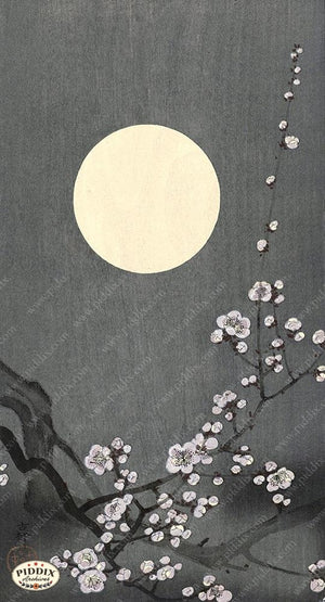 PDXC19762 -- Japanese Moon and Flowers Woodblock