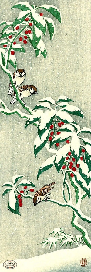 PDXC19763-- Japanese Birds and Snow Woodblock