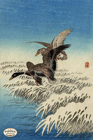 PDXC19769 -- Japanese Ducks and Snow Woodblock