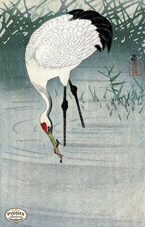 PDXC19770-- Japanese Crane in Water Woodblock