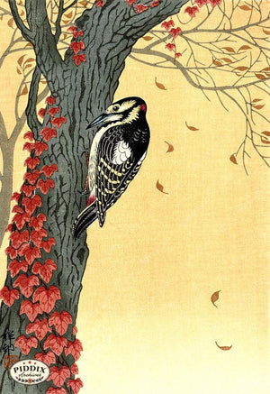 PDXC19771 -- Japanese Bird and Leaves Woodblock