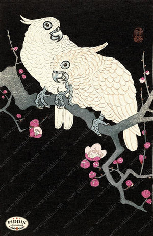 PDXC19772 -- Japanese Parrots and Flowers Woodblock