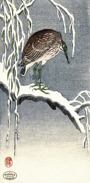 PDXC19774-- Japanese Bird in Snow Woodblock