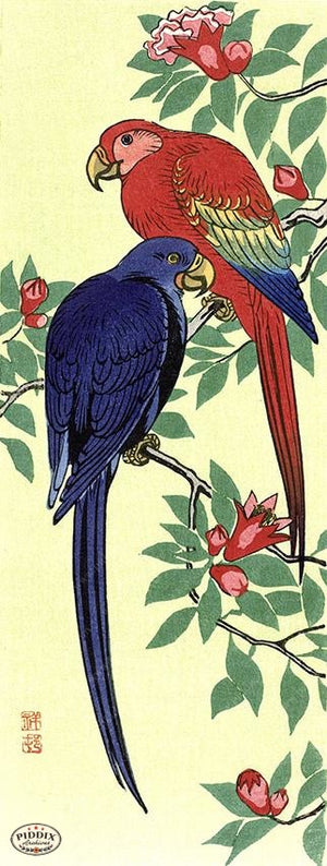 PDXC19776 -- Japanese Parrots and Flowers Woodblock