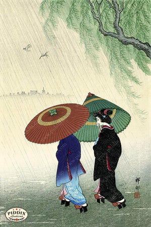 PDXC19777 -- Japanese Geishas in Rain Woodblock