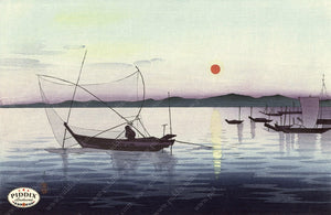PDXC19778 -- Japanese Boats in Water Woodblock
