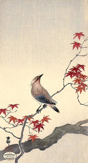 PDXC19787 -- Japanese Bird and Leaves Woodblock
