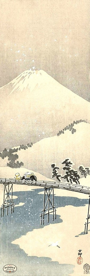 PDXC19789 -- Japanese Snowy Bridge and Mt. Fuji Woodblock