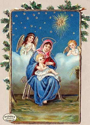 Pdxc4560 -- Christmas Manger Wise Men Virgin Mary Color Illustration
